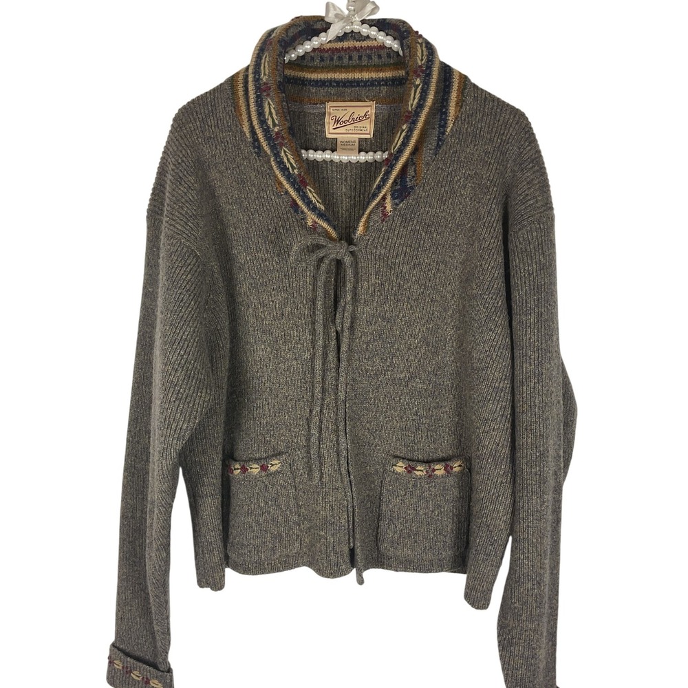 Woolrich Vintage Grey and Navy Tie front Cardigan Medium